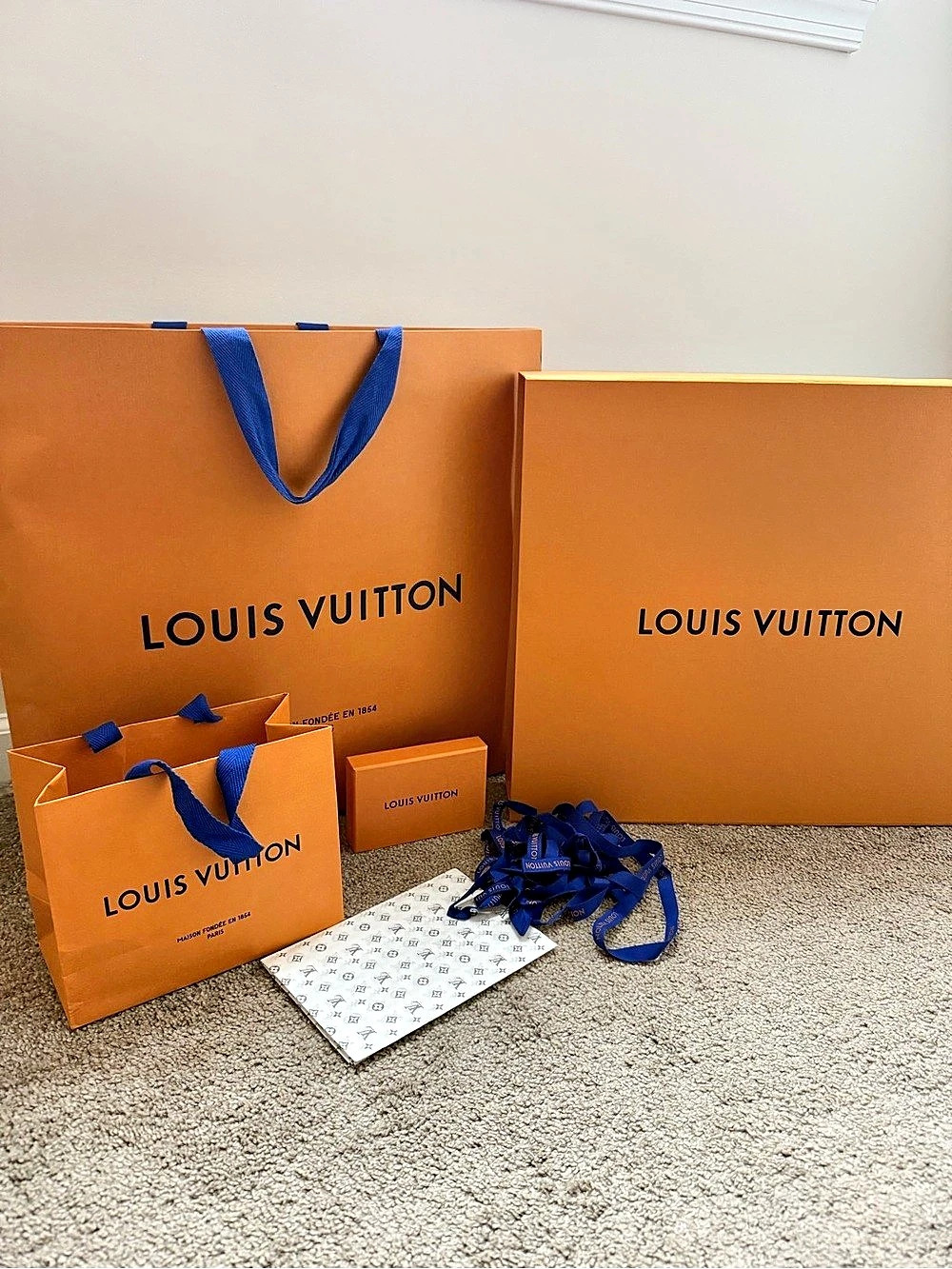Louis Vuitton Orange Shopping Bag and Gift Box Packaging Set